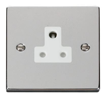 Polished Chrome 1 Gang 5A Round Pin Plug Socket - White - SE Home