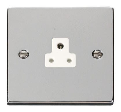 Polished Chrome 1 Gang 2A Round Pin Plug Socket - White Trim - SE Home