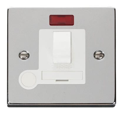Polished Chrome 13A Fused Connection Unit Switched With Neon With Flex - White Trim - SE Home