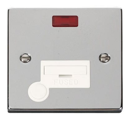 Polished Chrome - White Inserts Polished Chrome 13A Fused Connection Unit With Neon With Flex - White Trim