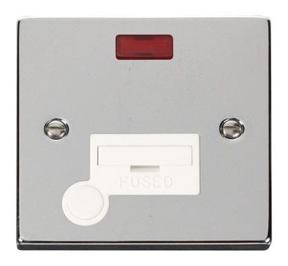 Polished Chrome 13A Fused Connection Unit With Neon With Flex - White Trim - SE Home