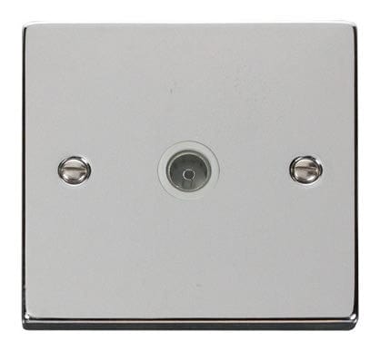 Polished Chrome 1 Gang Single Coaxial TV Socket - White Trim - SE Home