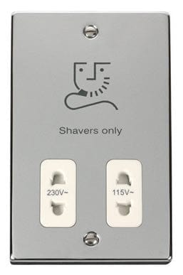 Polished Chrome - White Inserts Polished Chrome Shaver Socket 115v/230v - White Trim