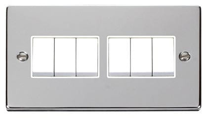 Polished Chrome 10A 6 Gang 2 Way Light Switch - White Trim - SE Home