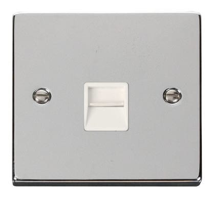 Polished Chrome - White Inserts Polished Chrome Master Telephone Single Socket - White Trim