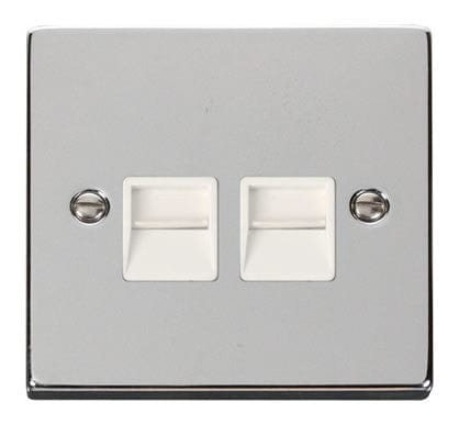 Polished Chrome Master Telephone Twin Socket - White Trim - SE Home