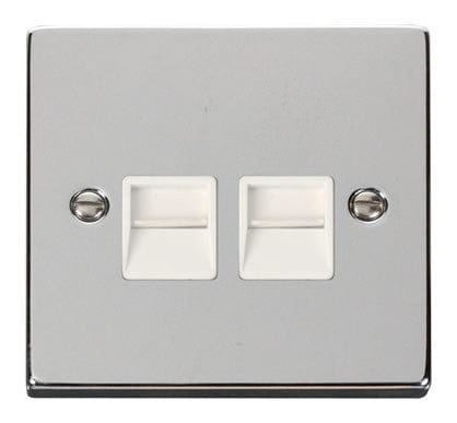 Polished Chrome - White Inserts Polished Chrome Secondary Telephone Twin Socket - White Trim