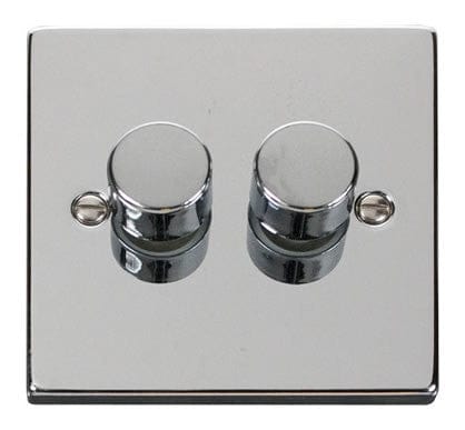 Polished Chrome 2 Gang 2 Way LED 100W Trailing Edge Dimmer Light Switch - SE Home