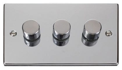 Polished Chrome 3 Gang 2 Way LED 100W Trailing Edge Dimmer Light Switch - SE Home