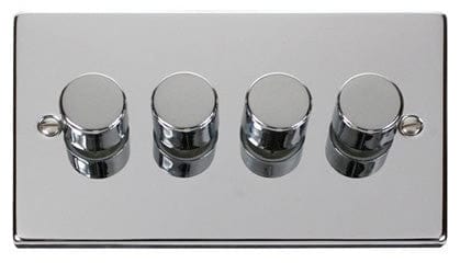 Polished Chrome - White Inserts Polished Chrome 4 Gang 2 Way 400w Dimmer Light Switch