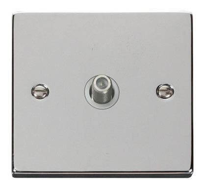 Polished Chrome Satellite Socket 1 Gang - White Trim - SE Home
