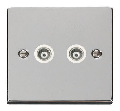 Polished Chrome Twin Isolated Coaxial Socket - White Trim - SE Home