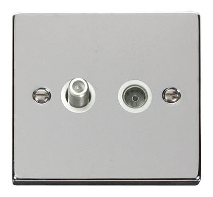 Polished Chrome Satellite & Coaxial Socket 1 Gang - White Trim - SE Home