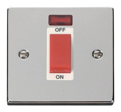 Polished Chrome 1 Gang Size 45A Switch With Neon - White Trim - SE Home
