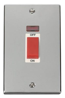 Polished Chrome 2 Gang Size 45A Switch With Neon - White Trim - SE Home