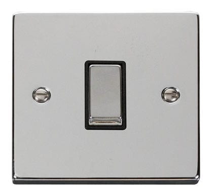 Polished Chrome 10A 1 Gang 2 Way Ingot Light Switch - Black Trim - SE Home