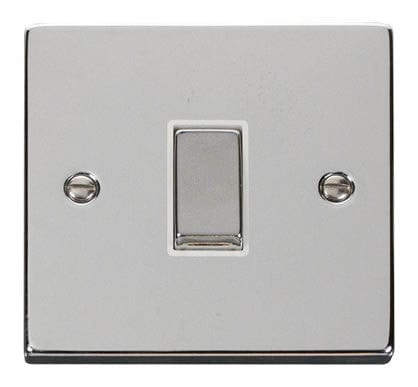 Polished Chrome - White Inserts Polished Chrome 10A 1 Gang 2 Way Ingot Light Switch - White Trim