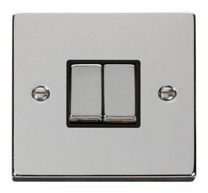 Polished Chrome 10A 2 Gang 2 Way Ingot Light Switch - Black Trim - SE Home