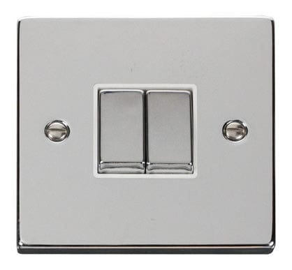Polished Chrome 10A 2 Gang 2 Way Ingot Light Switch - White Trim - SE Home