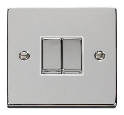 Polished Chrome - White Inserts Polished Chrome 10A 2 Gang 2 Way Ingot Light Switch - White Trim