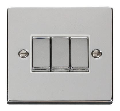 Polished Chrome 10A 3 Gang 2 Way Ingot Light Switch - White Trim - SE Home