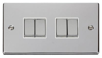 Polished Chrome 10A 4 Gang 2 Way Ingot Light Switch - White Trim - SE Home