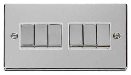 Polished Chrome 10A 6 Gang 2 Way Ingot Light Switch - White Trim - SE Home