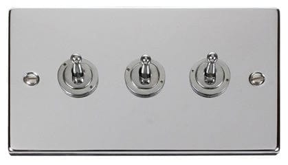 Polished Chrome 3 Gang 2 Way 10AX Toggle Light Switch - SE Home