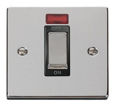 Polished Chrome 1 Gang Ingot Size 45A Switch With Neon - Black Trim - SE Home