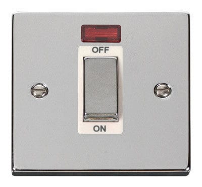 Polished Chrome 1 Gang Ingot Size 45A Switch With Neon - White Trim - SE Home