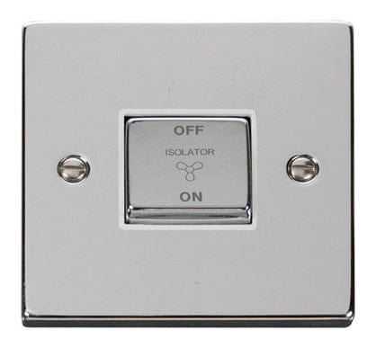 Polished Chrome 10A 1 Gang Ingot 3 Pole Fan Isolation Switch - White Trim - SE Home