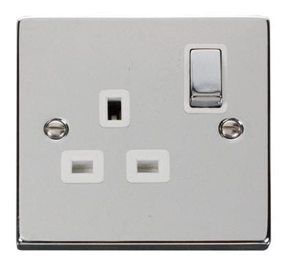 Polished Chrome 1 Gang 13A DP Ingot Switched Plug Socket - White Trim - SE Home