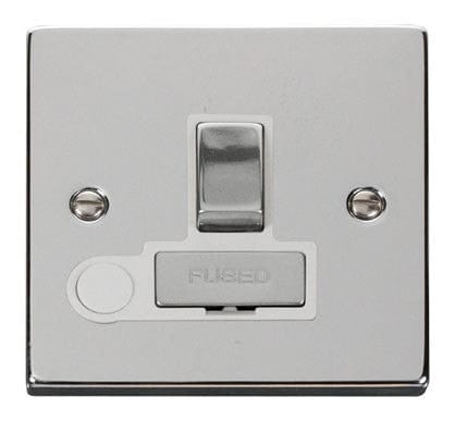 Polished Chrome 13A Fused Ingot Connection Unit Switched With Flex - White Trim - SE Home