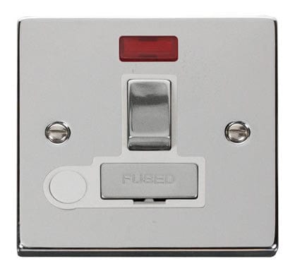 Polished Chrome 13A Fused Ingot Connection Unit Switched With Neon With Flex - White Trim - SE Home
