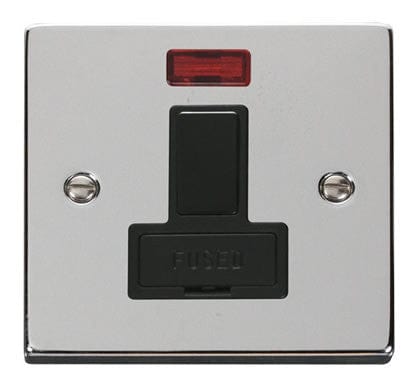 Polished Chrome 13A Fused Connection Unit Switched With Neon - Black Trim - SE Home