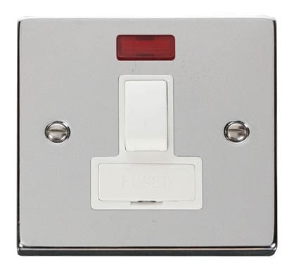 Polished Chrome - White Inserts Polished Chrome 13A Fused Connection Unit Switched With Neon - White Trim