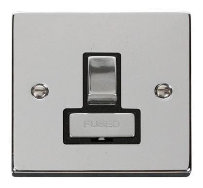 Polished Chrome 13A Fused Ingot Connection Unit Switched - Black Trim - SE Home