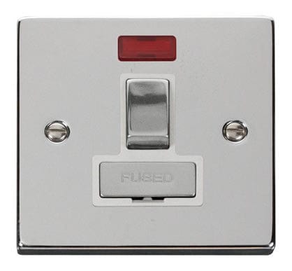 Polished Chrome 13A Fused Ingot Connection Unit Switched With Neon - White Trim - SE Home