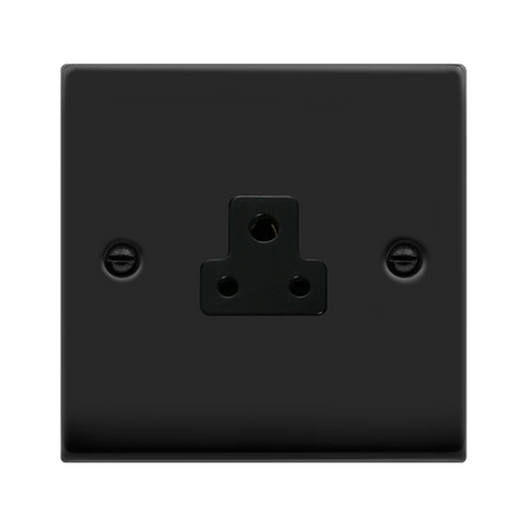 Matt Black - Black Inserts Matt Black 1 Gang 2A Round Pin Socket - Black Trim