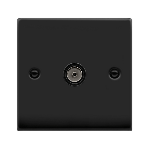 Matt Black - Black Inserts Matt Black 1 Gang Single Coaxial TV Socket - Black Trim