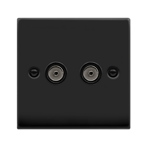 Matt Black - Black Inserts Matt Black 2 Gang Twin Coaxial TV Socket - Black Trim