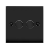 Matt Black - Black Inserts Matt Black 2 Gang 2 Way LED 100W Trailing Edge Dimmer Light Switch