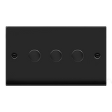 Matt Black - Black Inserts Matt Black 3 Gang 2 Way LED 100W Trailing Edge Dimmer Light Switch