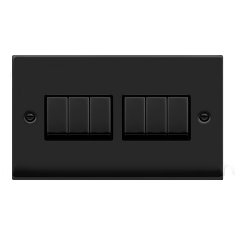 Matt Black 10A 6 Gang 2 Way Ingot Light Switch - Black Trim - SE Home