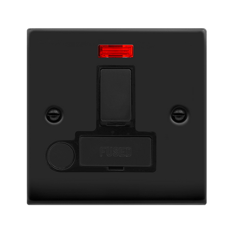 Matt Black - Black Inserts Matt Black 13A Fused Ingot Connection Unit Switched With Neon With Flex - Black Trim