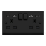 Matt Black - Black Inserts Matt Black 2 Gang 13A DP Ingot 2 USB Twin Double Switched Plug Socket - Black Trim