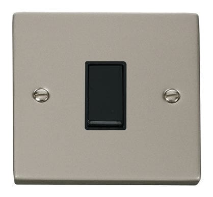 Pearl Nickel 10A 1 Gang 2 Way Light Switch - Black Trim - SE Home