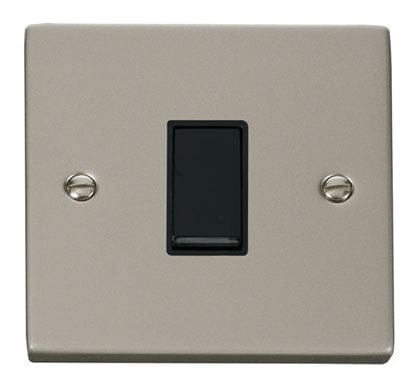 Pearl Nickel - Black Inserts Pearl Nickel 10A 1 Gang 2 Way Light Switch - Black Trim