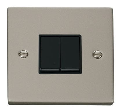 Pearl Nickel 10A 2 Gang 2 Way Light Switch - Black Trim - SE Home