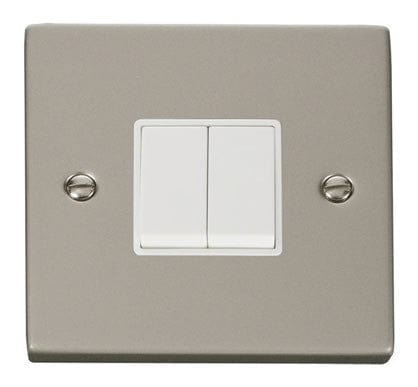Pearl Nickel 10A 2 Gang 2 Way Light Switch - White Trim - SE Home